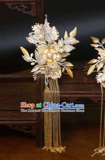 Chinese Xiuhe Suit Headdress Classical Hair Accessories Traditional Wedding Hair Crown and Golden Tassel Hairpins