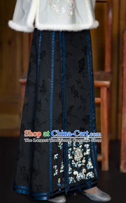 Chinese Qing Dynasty Black Satin Skirt Traditional Costume Noble Woman Bust Skirt