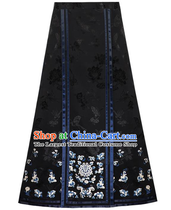 Chinese Qing Dynasty Black Satin Skirt Traditional Costume Noble Woman Bust Skirt