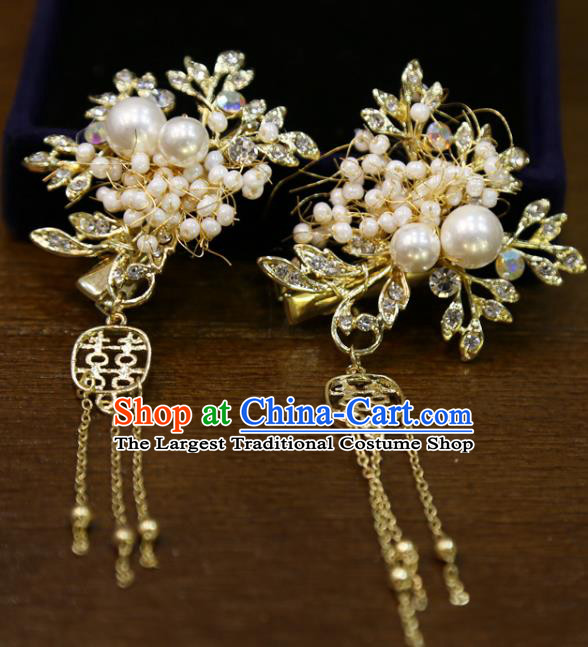 Chinese Wedding Golden Hair Sticks Classical Hair Accessories Traditional Xiuhe Suit Hairpins