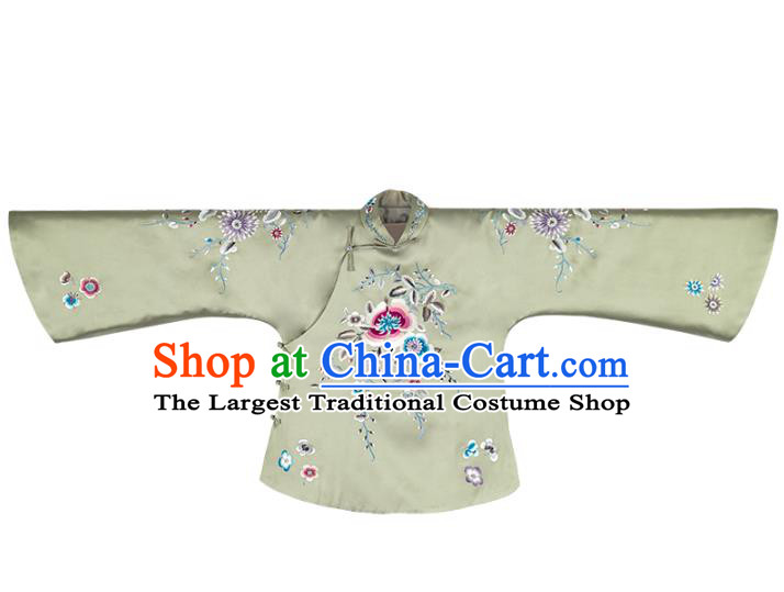 Chinese Traditional Upper Outer Garment Clothing Republic of China Coat Tang Suit Embroidered Green Silk Jacket for Women