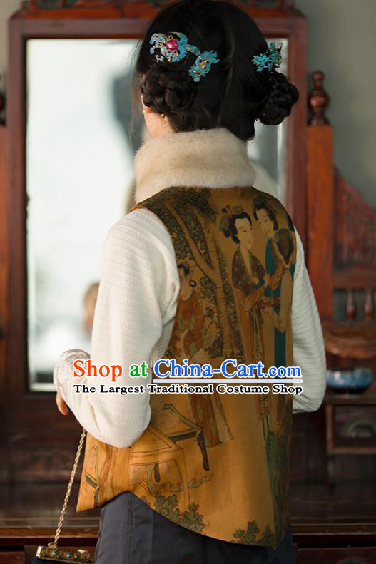 Chinese Women Traditional Tang Suit Vest National Clothing Ginger Silk Waistcoat