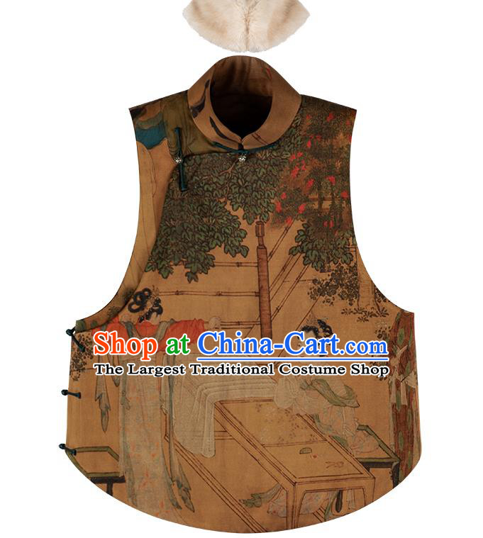 Chinese Women Traditional Tang Suit Vest National Clothing Ginger Silk Waistcoat