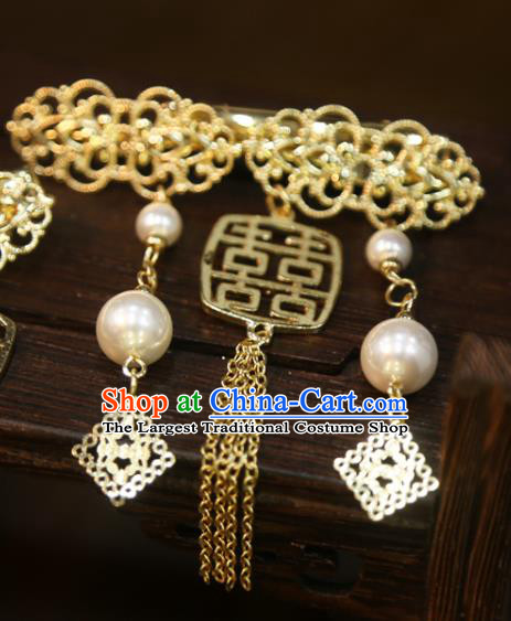 Chinese Wedding Classical Hair Accessories Traditional Xiuhe Suit Tassel Hairpins Golden Hair Sticks