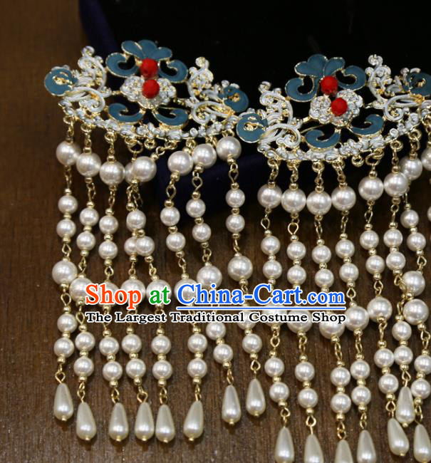 Chinese Wedding Beads Tassel Hair Claws Traditional Classical Hair Accessories Xiuhe Suit Blueing Hair Sticks