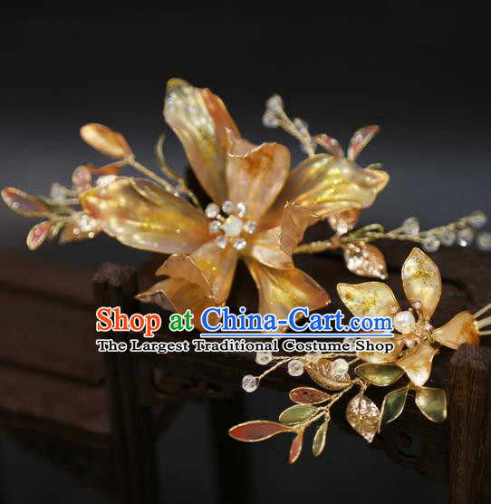 Chinese Xiuhe Suit Hairpin Traditional Classical Hair Accessories Wedding Golden Flower Hair Stick
