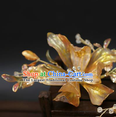 Chinese Xiuhe Suit Hairpin Traditional Classical Hair Accessories Wedding Golden Flower Hair Stick