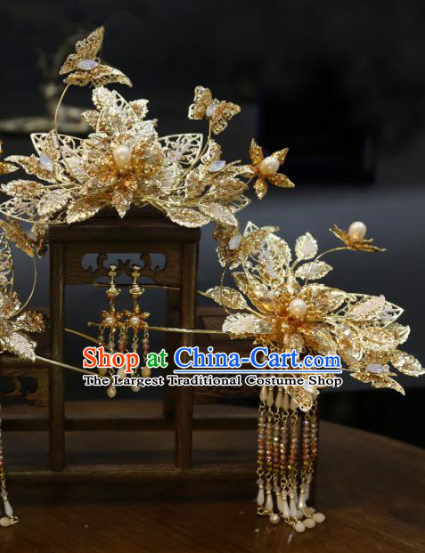 Chinese Xiuhe Suit Hairpins Classical Hair Accessories Traditional Wedding Tassel Hair Sticks Full Set
