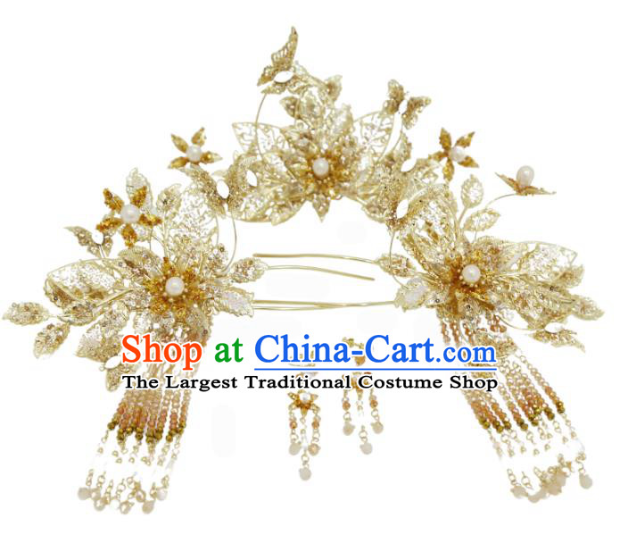 Chinese Xiuhe Suit Hairpins Classical Hair Accessories Traditional Wedding Tassel Hair Sticks Full Set
