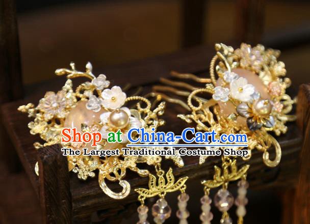 Chinese Wedding Hair Stick Traditional Classical Hair Accessories Xiuhe Suit Tassel Hair Combs