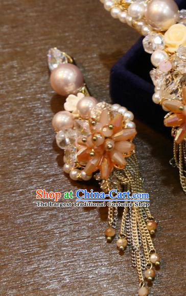 Chinese Traditional Classical Hair Accessories Wedding Pearls Hair Claws Xiuhe Suit Tassel Hair Sticks