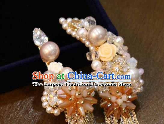 Chinese Traditional Classical Hair Accessories Wedding Pearls Hair Claws Xiuhe Suit Tassel Hair Sticks