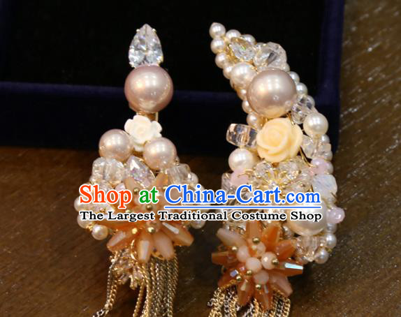Chinese Traditional Classical Hair Accessories Wedding Pearls Hair Claws Xiuhe Suit Tassel Hair Sticks