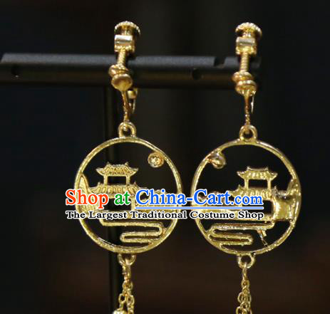 Chinese Handmade Golden Ear Jewelry Traditional Wedding Accessories Classical Tassel Earrings