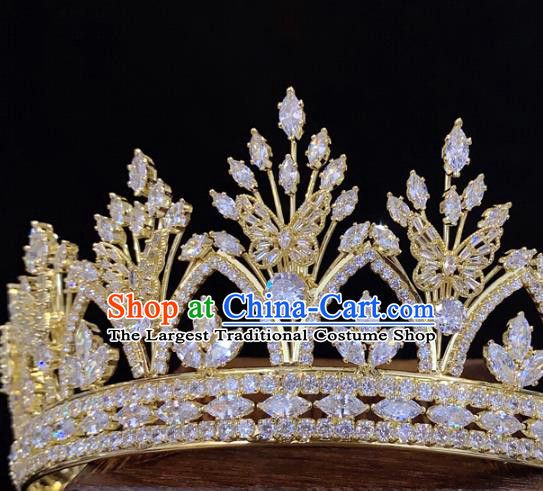 Top Grade Europe Princess Wedding Hair Jewelry Handmade Golden Zircon Royal Crown Bride Crystal Accessories