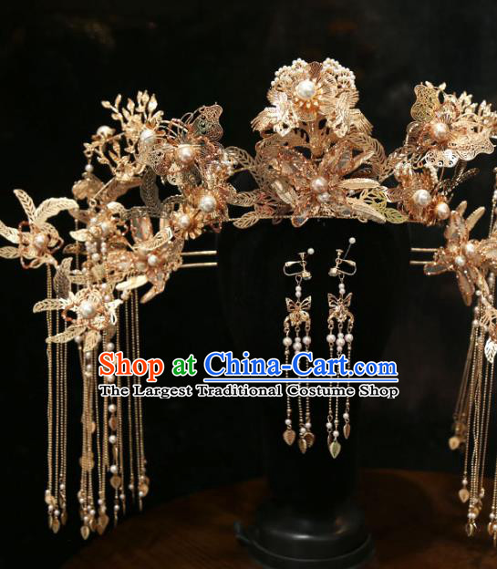 Chinese Wedding Xiuhe Suit Phoenix Coronet Traditional Hair Accessories Classical Butterfly Hair Crown Hairpins Full Set