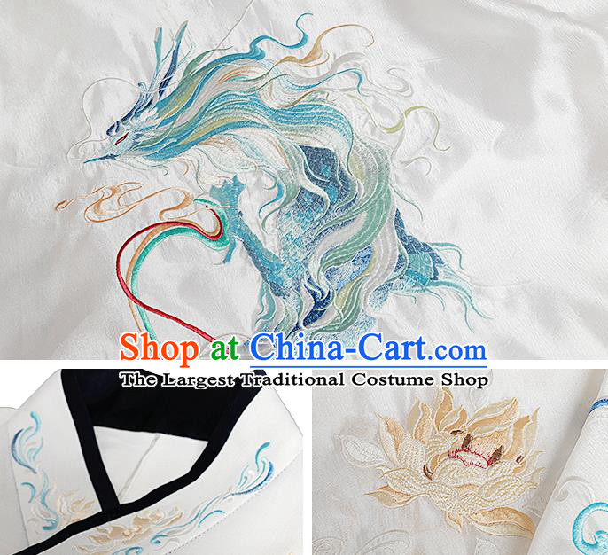 Traditional China Tang Dynasty Court Lady Clothing Ancient Embroidered Hanfu Dress White Cloak Blouse and Skirt Full Set