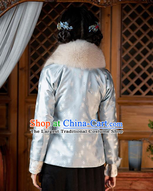 Traditional Chinese Tang Suit Upper Outer Garment Republic of China Light Blue Silk Jacket for Women