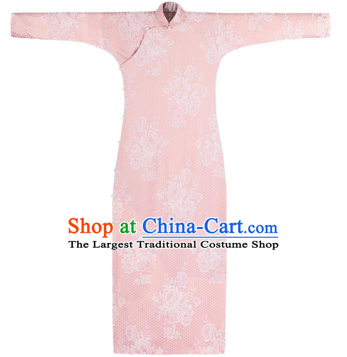 Chinese Classical Pink Qipao Dress National Cheongsam Traditional Women Embroidered Costume