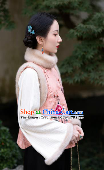 Chinese Traditional Pink Silk Cotton Padded Jacket Tang Suit Outer Garment Embroidered Short Coat for Women