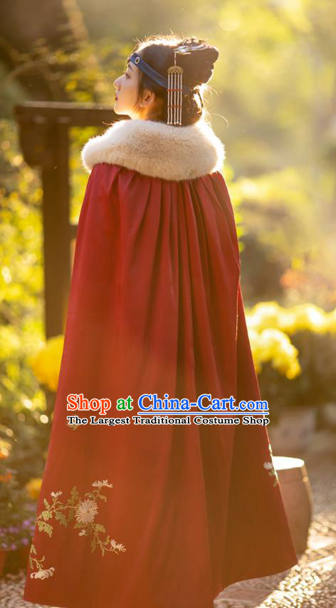 Chinese Traditional Qing Dynasty Costume Ancient Court Lady Embroidered Red Cloak