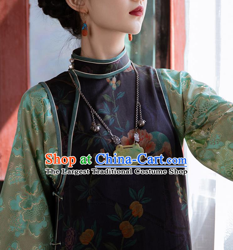 Republic of China Classical Printing Silk Qipao Dress Traditional Women Costume Chinese National Cheongsam