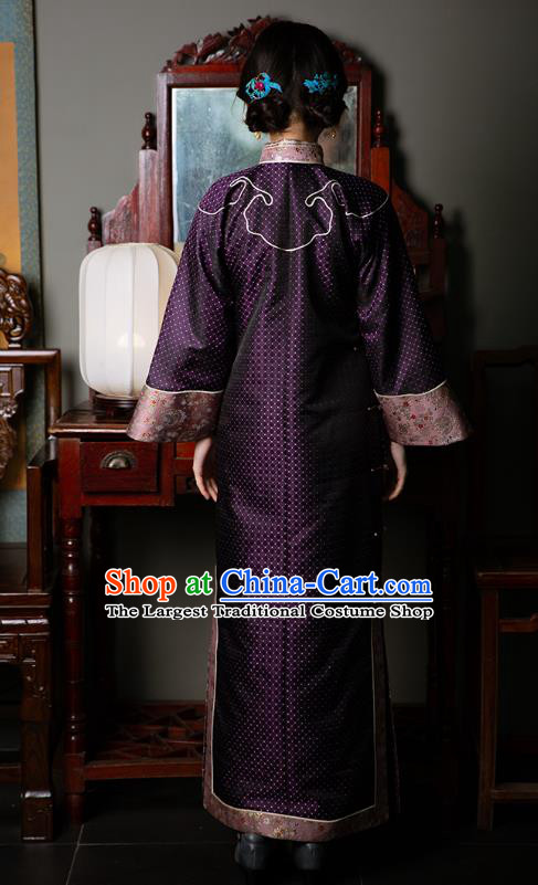 Chinese National Women Cheongsam Traditional Costume Republic of China Classical Purple Silk Qipao Dress