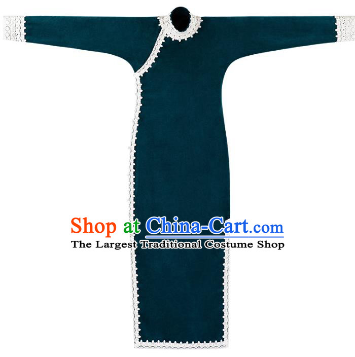 Chinese Classical Deep Blue Corduroy Qipao Dress Republic of China Traditional Women Costume National Cheongsam