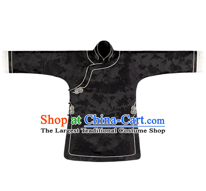 Chinese Tang Suit Upper Outer Garment National Shirt Traditional Black Silk Blouse for Women