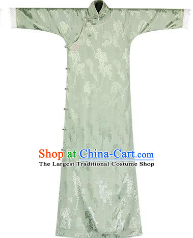 Republic of China Classical Qipao Dress Traditional National Costume Women Light Green Silk Cheongsam