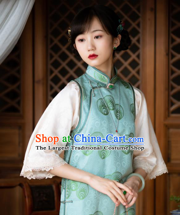 Republic of China Light Green Silk Qipao Dress Traditional National Costume Asian Classical Cheongsam