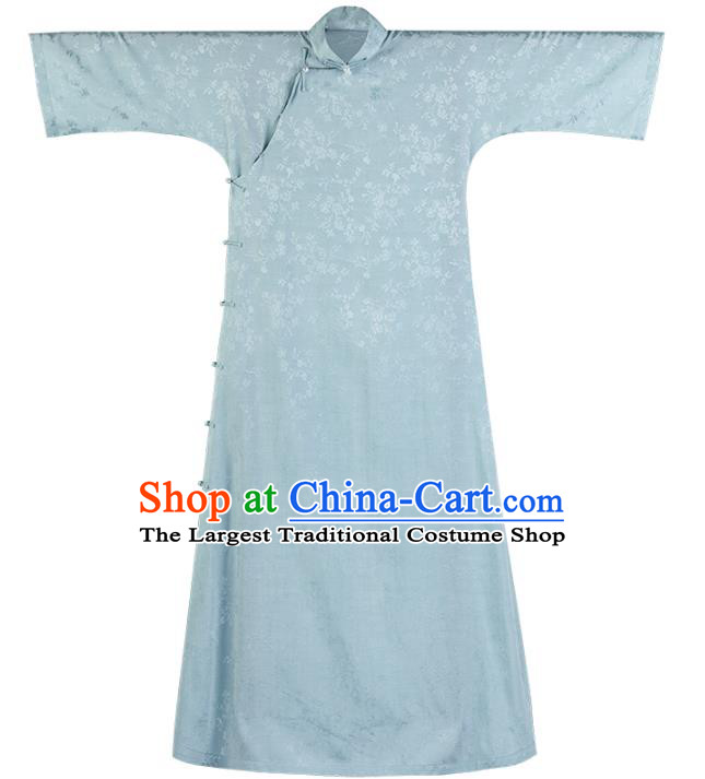 Chinese National Cheongsam Traditional Costume Republic of China Light Blue Silk Qipao Dress