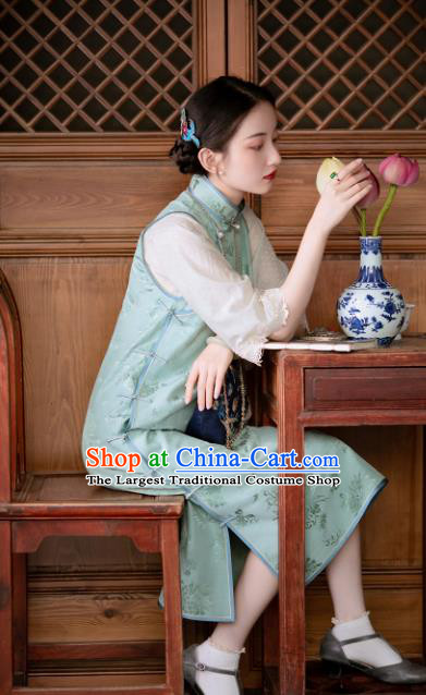 Chinese Light Blue Silk Qipao Dress Republic of China Traditional Costume National Cheongsam