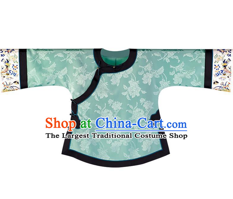 Chinese Tang Suit Upper Outer Garment Classical Silk Blouse Traditional Embroidered Light Green Shirt for Women