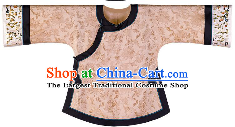Chinese Traditional Tang Suit Upper Outer Garment Embroidered Apricot Silk Shirt Classical Blouse for Women