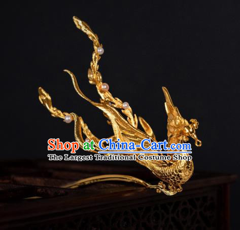 China Ancient Palace Gilding Phoenix Hairpin Ming Dynasty Queen Hair Accessories Hair Stick