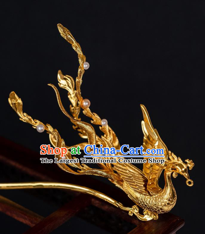 China Ancient Palace Gilding Phoenix Hairpin Ming Dynasty Queen Hair Accessories Hair Stick