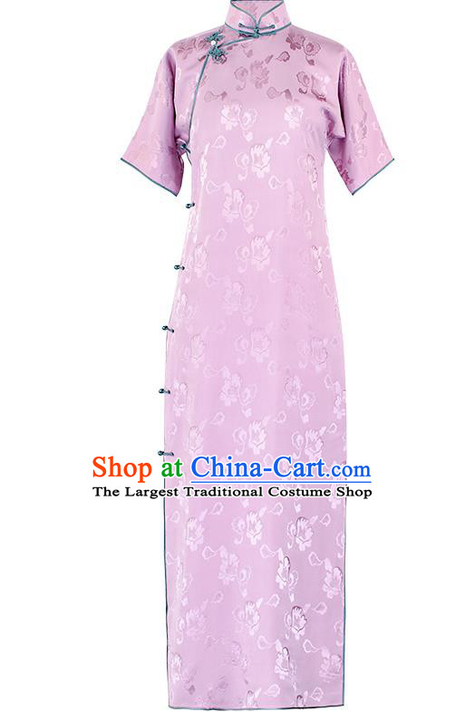 Republic of China Traditional Lilac Silk Qipao National Cheongsam Classical Costume Women Dress