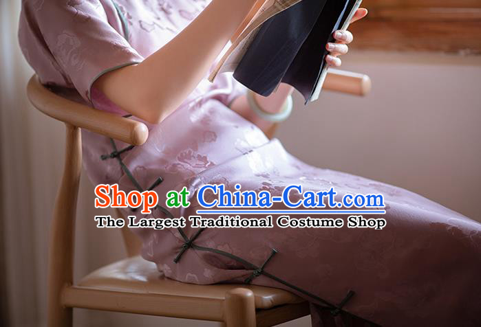 Republic of China Traditional Lilac Silk Qipao National Cheongsam Classical Costume Women Dress