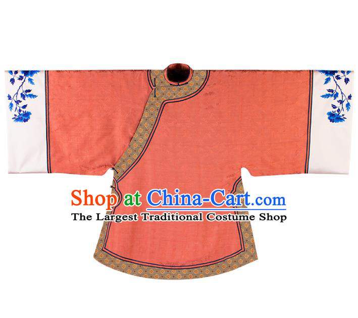 Chinese Ming Dynasty Noble Women Orange Silk Long Gown Ancient Mistress Clothing