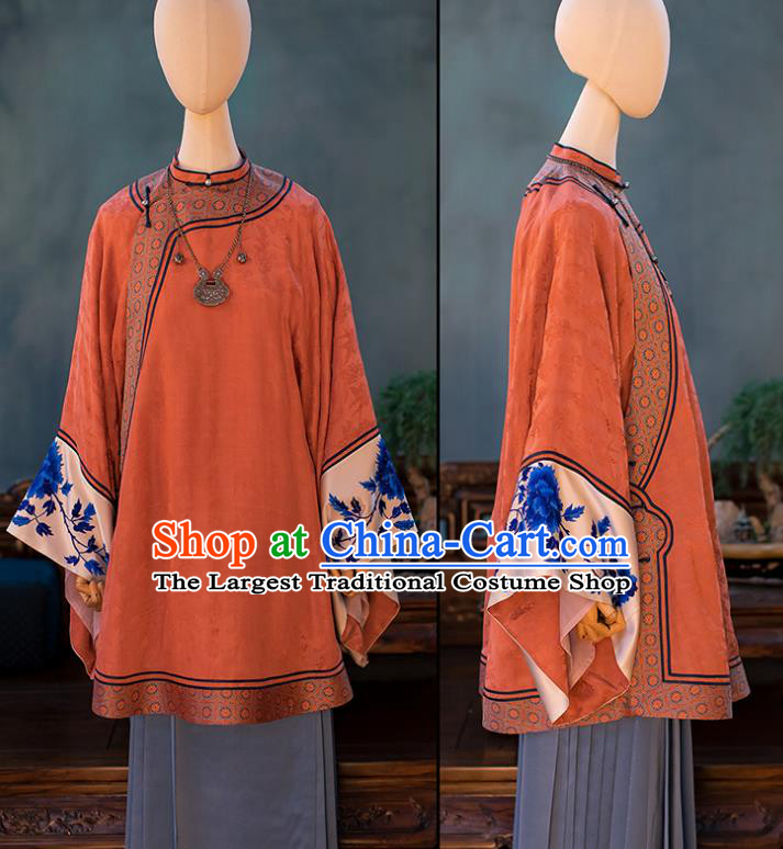 Chinese Ming Dynasty Noble Women Orange Silk Long Gown Ancient Mistress Clothing