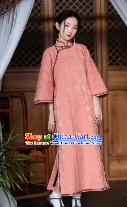 China National Women Dress Classical Cheongsam Traditional Pink Silk Qipao Costume