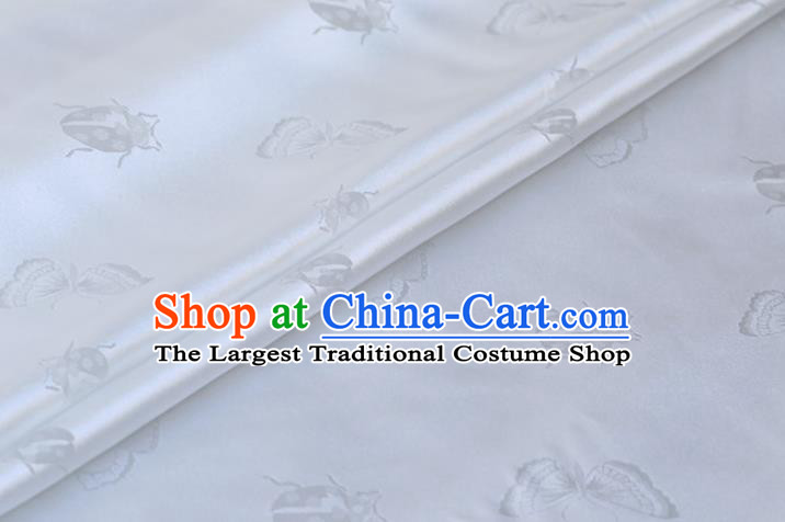 Asian Traditional Butterfly Ladybird Pattern Design White Mulberry Silk Fabric Chinese Silk Drapery Hanfu Satin Cloth