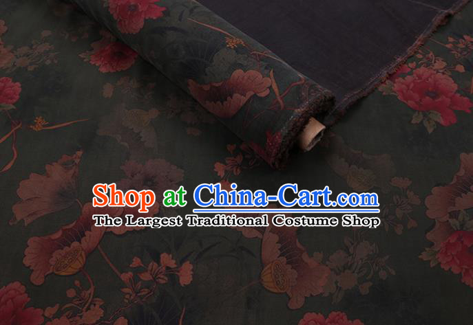 Chinese Classical Lotus Pattern Deep Green Silk Drapery Asian Traditional Cheongsam Cloth Watered Gauze Fabric
