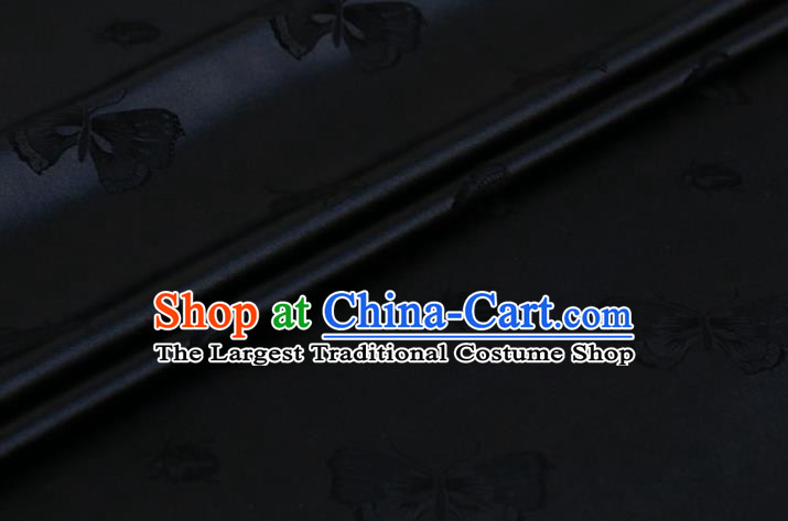 Asian Hanfu Satin Cloth Traditional Butterfly Ladybird Pattern Design Black Mulberry Silk Fabric Chinese Silk Drapery