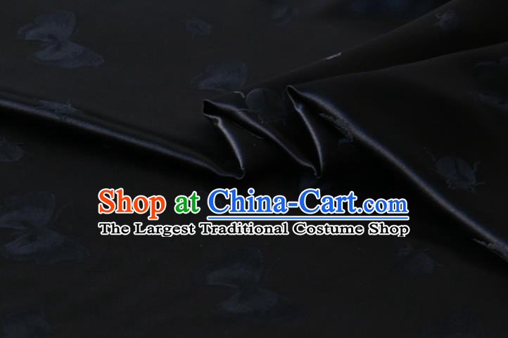 Asian Hanfu Satin Cloth Traditional Butterfly Ladybird Pattern Design Black Mulberry Silk Fabric Chinese Silk Drapery