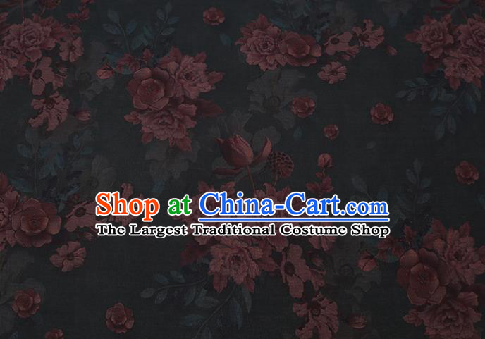 Asian Traditional Cheongsam Cloth Watered Gauze Fabric Chinese Classical Peony Pattern Green Silk Drapery