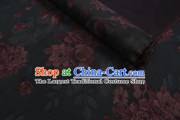 Asian Traditional Cheongsam Cloth Watered Gauze Fabric Chinese Classical Peony Pattern Green Silk Drapery