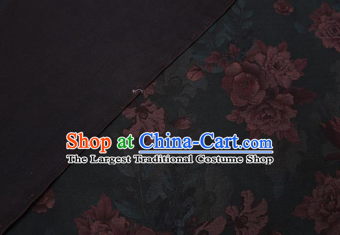 Asian Traditional Cheongsam Cloth Watered Gauze Fabric Chinese Classical Peony Pattern Green Silk Drapery