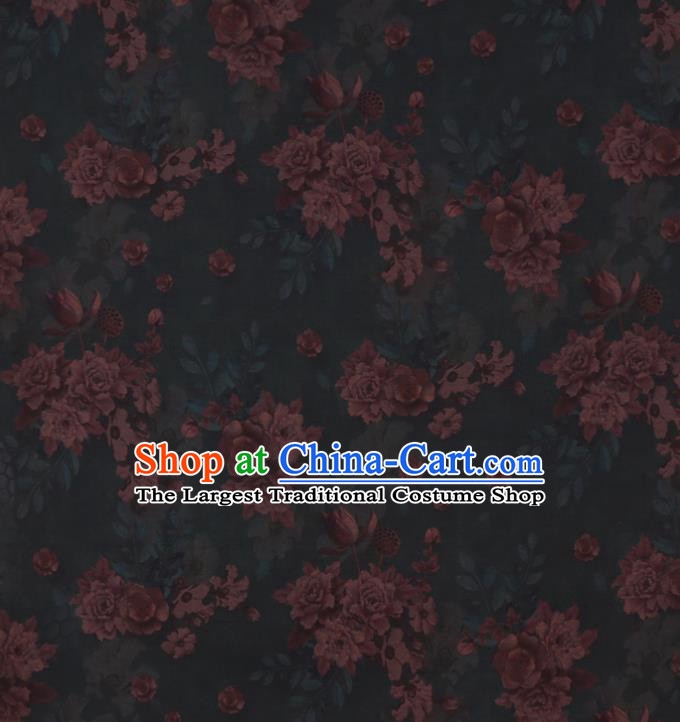 Asian Traditional Cheongsam Cloth Watered Gauze Fabric Chinese Classical Peony Pattern Green Silk Drapery